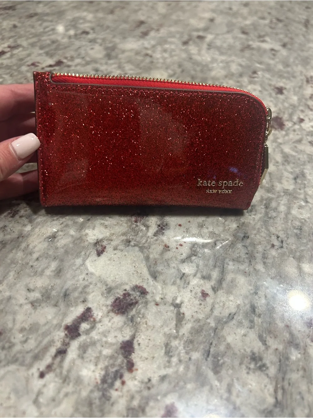 kate spade Red Glitter Wallet w/Stop Sign Pull - Picture 2 of 5